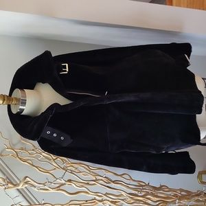 TOP SHOP  Black Faux Fur Moto Jacket Sz 8